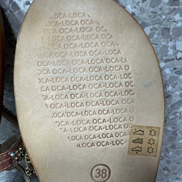 Oca-Loca Valencia Sandals Metallic Rose Pink Leather Rhinestone EU 38 US 8 NWOT - Picture 9 of 11